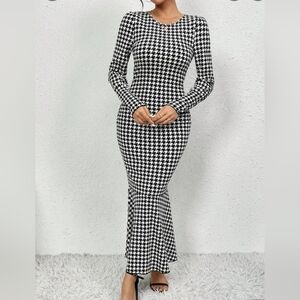Black and white houndstooth maxi dress. This dress can be worn on a night out.